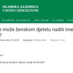 Vjernik pitao Islamsku zajednicu BiH: Da li se ženskom djetetu može dati ime Bosna?