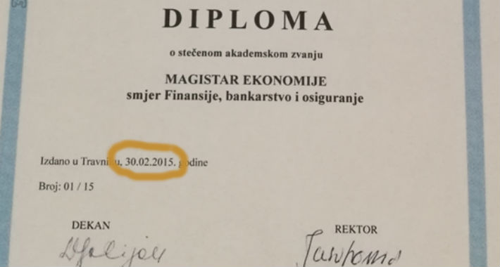 Univerzitet u Travniku oglasio se povodom diplome koja je navodno izdata “30. februara”