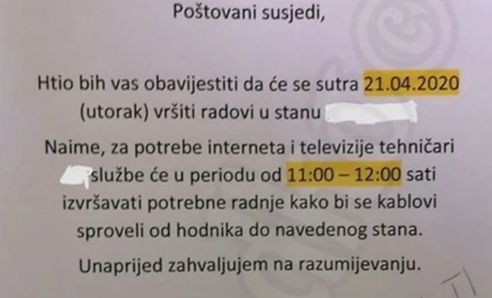 Obična obavijest za komšije pretvorila se u urnebesnu svađu između više stanara