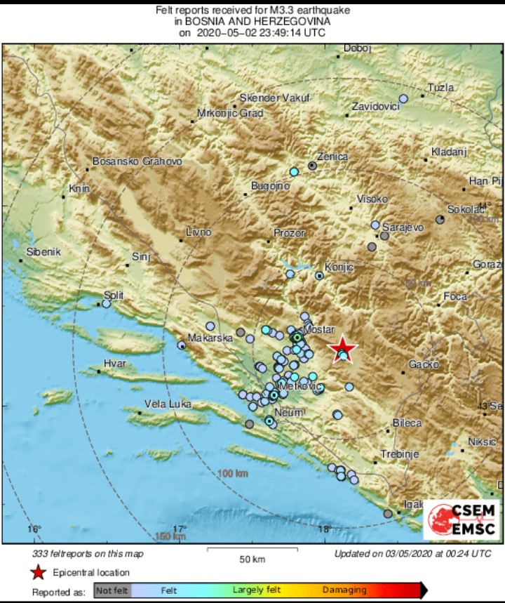 Zemljotres jačine 3.3 zatresao Bosnu i Hercegovinu