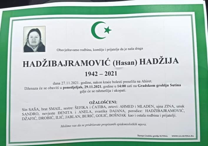 U 79. godini života preminula Hadžija Hadžibajramović