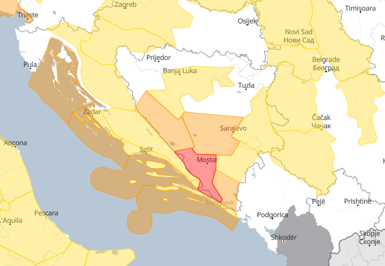 Upaljen crveni i naradžasti meteoalarm zbog obilnih padavina u BiH