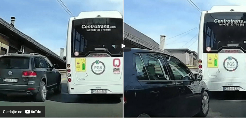 (VIDEO) Bahati vozač terencem prestizao autobus, zakočio u posljednji čas