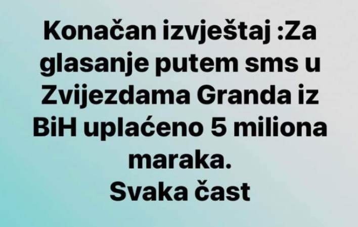 Bosanci i Hercegovci nisu “Zvezdama Granda” uplatili 5 miliona KM