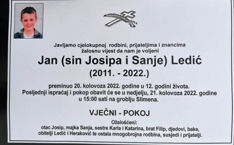 Preminuo dječak Jan Ledić u 12. godini života: “Poznato vrijeme sahrane mališanu”