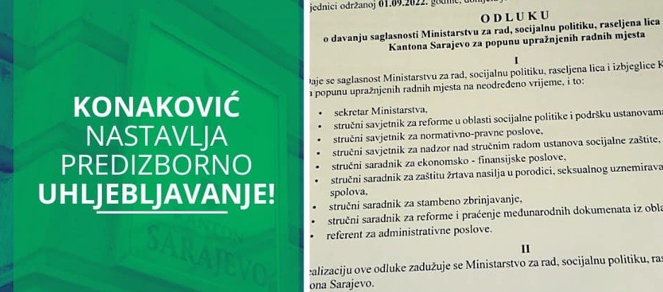 Iz SDA Sarajevo objavili dokumente: Konaković nastavlja predizborno uhljebljavanje