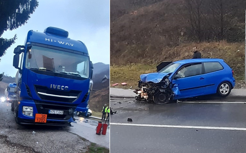 Težak sudar kamiona i automobila na magistralnom putu Kladanj-Živinice