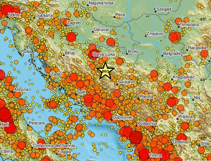 ZEMLJOTRES U BIH:  PODRHTAVANJE SE OSJETILO OD ZENICE DO SARAJEVA