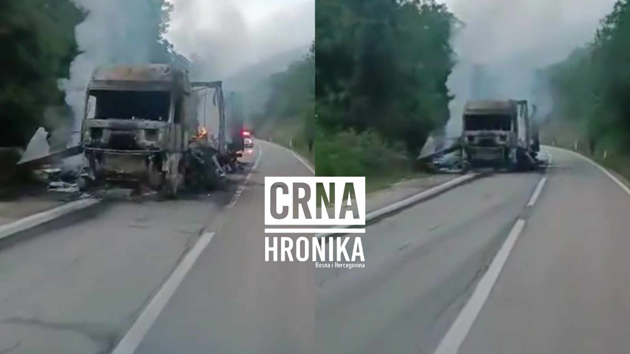 (VIDEO) Pogledajte kako izgleda kamion koji je sinoć izgorio na putu Prozor Jablanica