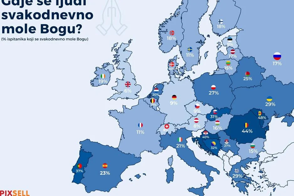 Predstavljeno na karti: Gdje se ljudi dnevno mole Bogu?