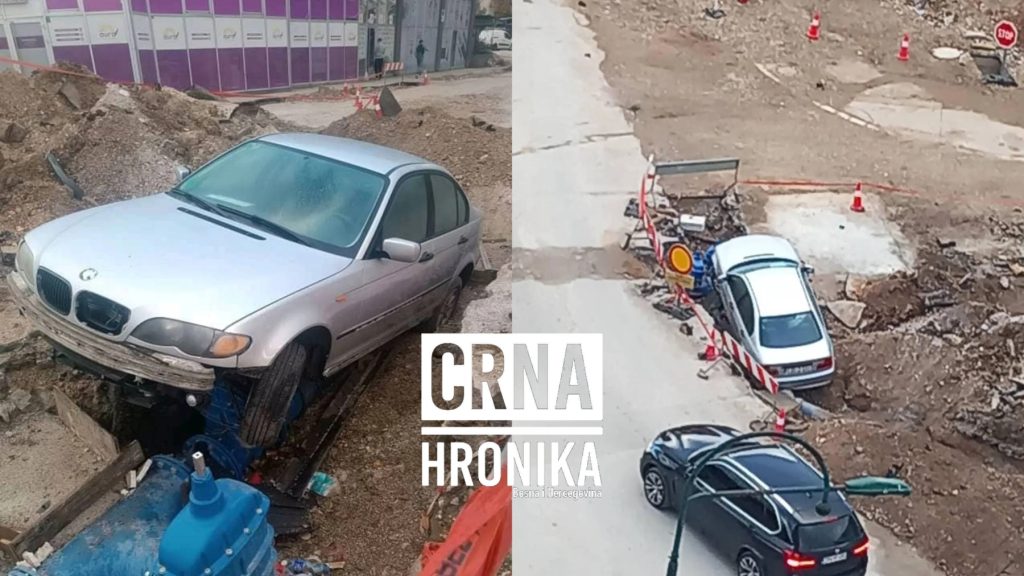 (FOTO) Nesreća na Otoci: BMW-om uletio u gradilište, završio na vodovodnim cijevima