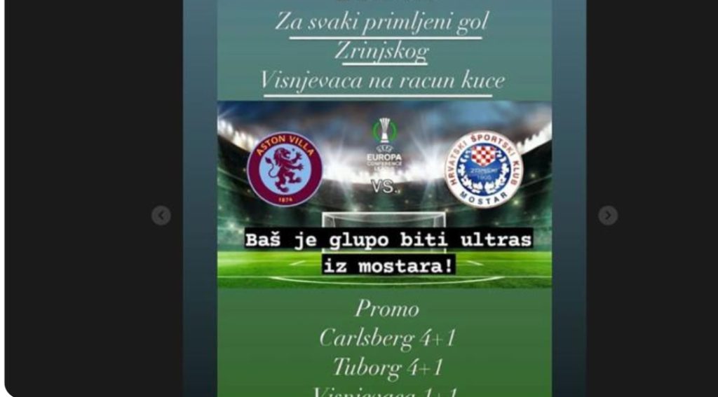 Gazda u Sarajevu časti pićem za svaki gol koji Zrinjski primi večeras