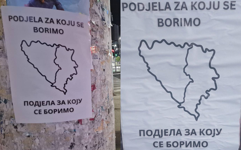 U Tuzli neko zalijepio plakate podjele BiH između Srbije i Hrvatske