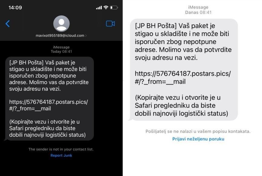 Upozorenje na prevaru putem SMS-a s lažnim informacijama o paketu