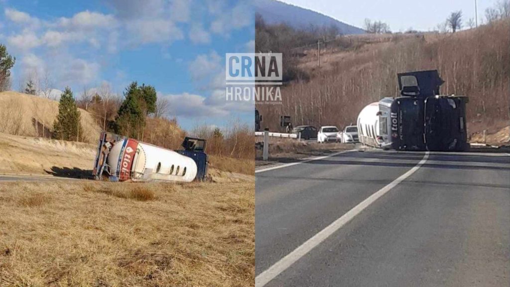 (VIDEO) U Bugojnu se prevrnula cisterna puna goriva