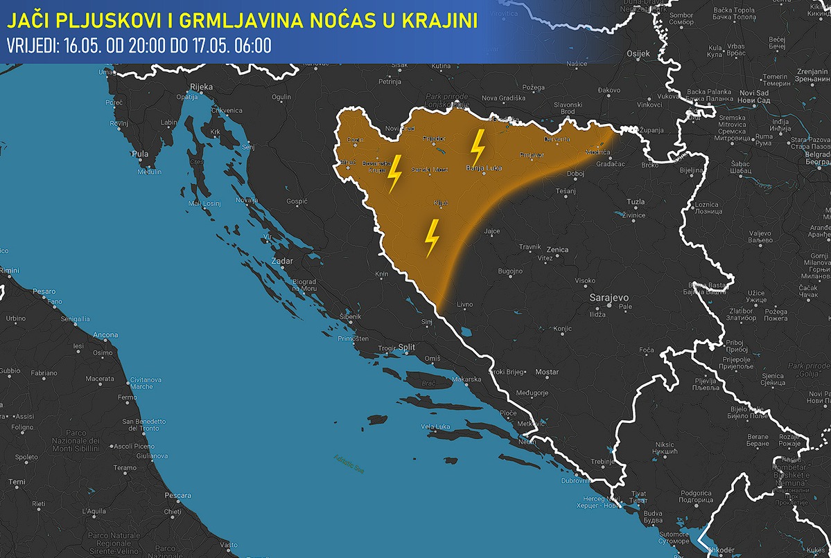 Večeras jaka kiša i pljuskovi sa grmljavinom u BiH