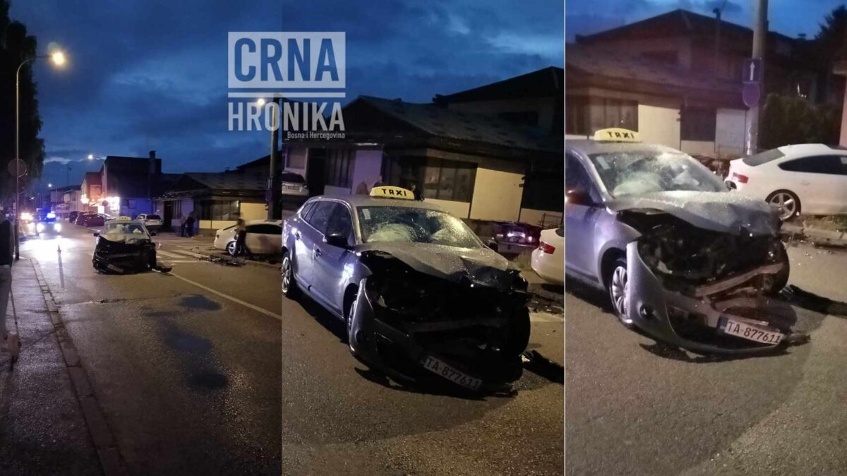 (FOTO) Teška nesreća u Bihaću: Taksista se zabio u putnički automobil, 3 osobe povrijeđene