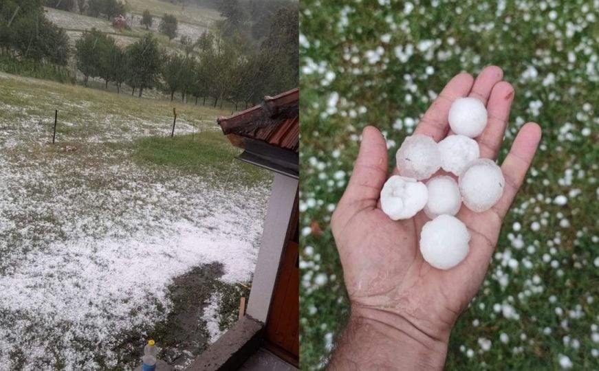 (VIDEO) Nevrijeme stiglo u ovaj dio BiH – pljušti kiša, velike količine leda prekrile zemlju