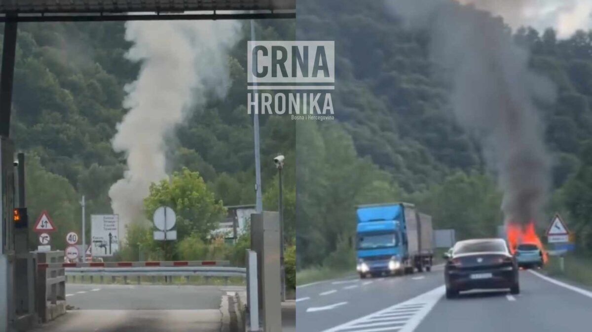 (VIDEO) Izgorio automobil na izlazu sa autoputa: Vozači nisu imali aparat za gašenje