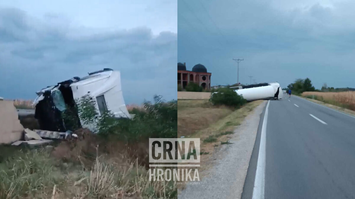 (VIDEO) Teška nesreća u BiH: Prevrnula se cisterna puna azota, saobraćaj blokiran