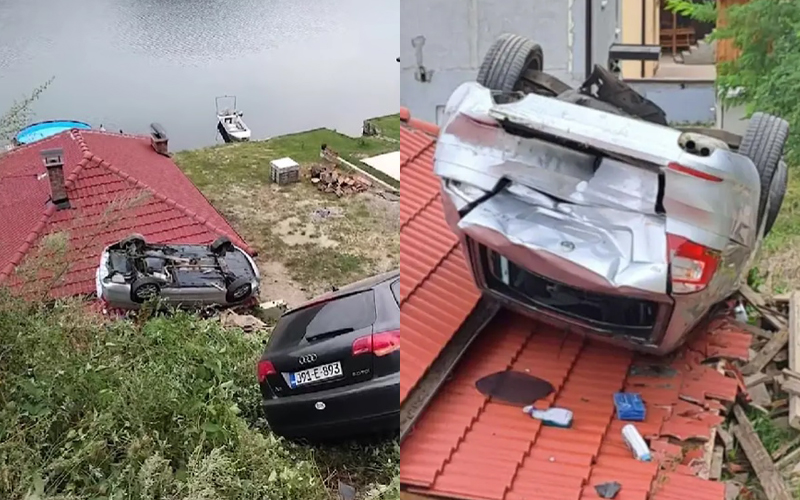 Dva automobila u provaliji, jedan završio na krovu vikendice u Novom Selu